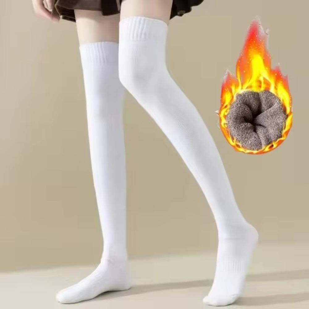 High Elasticity Knee High Socks Solid Color Knitted Stocking Long Tight Stocking Long Socks