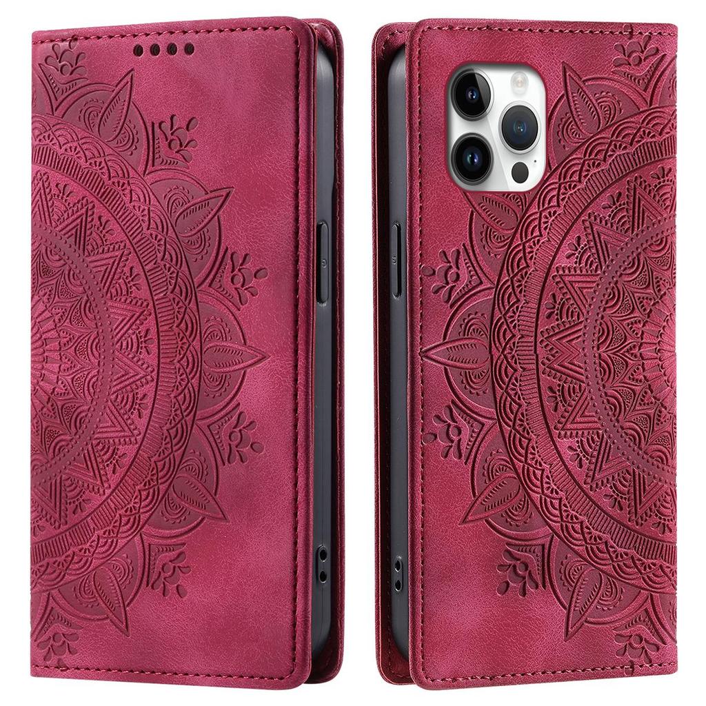 For iPhone 12 ProMax,11 Pro Max Mandala Embossed PU Leather Flip Wallet Case Magnetic Closure Cover