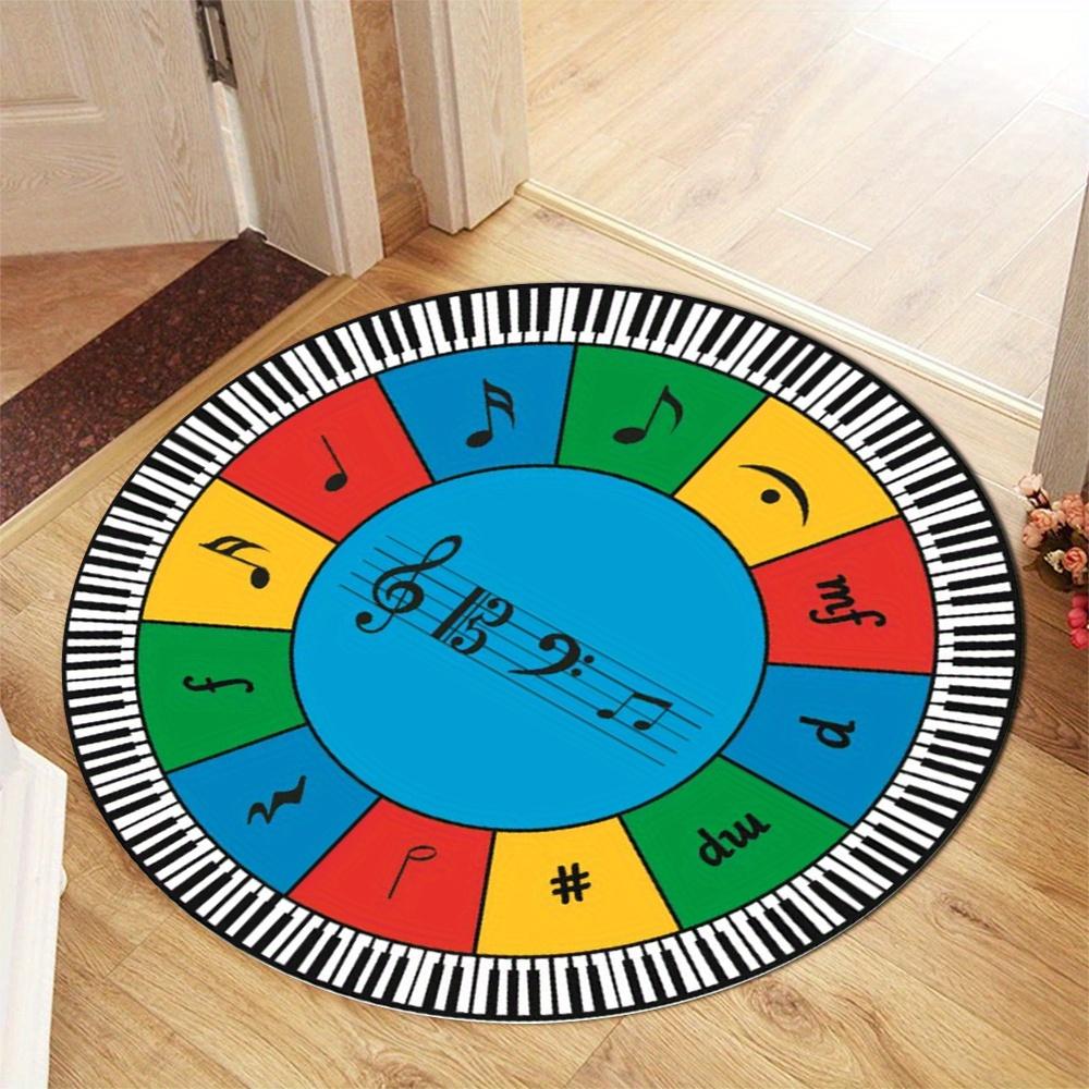 Piano Keyboard Music Note Educational Round Colorful Chord Circle Flannel Carpet For Music Room Kids Learning Instrument Themed