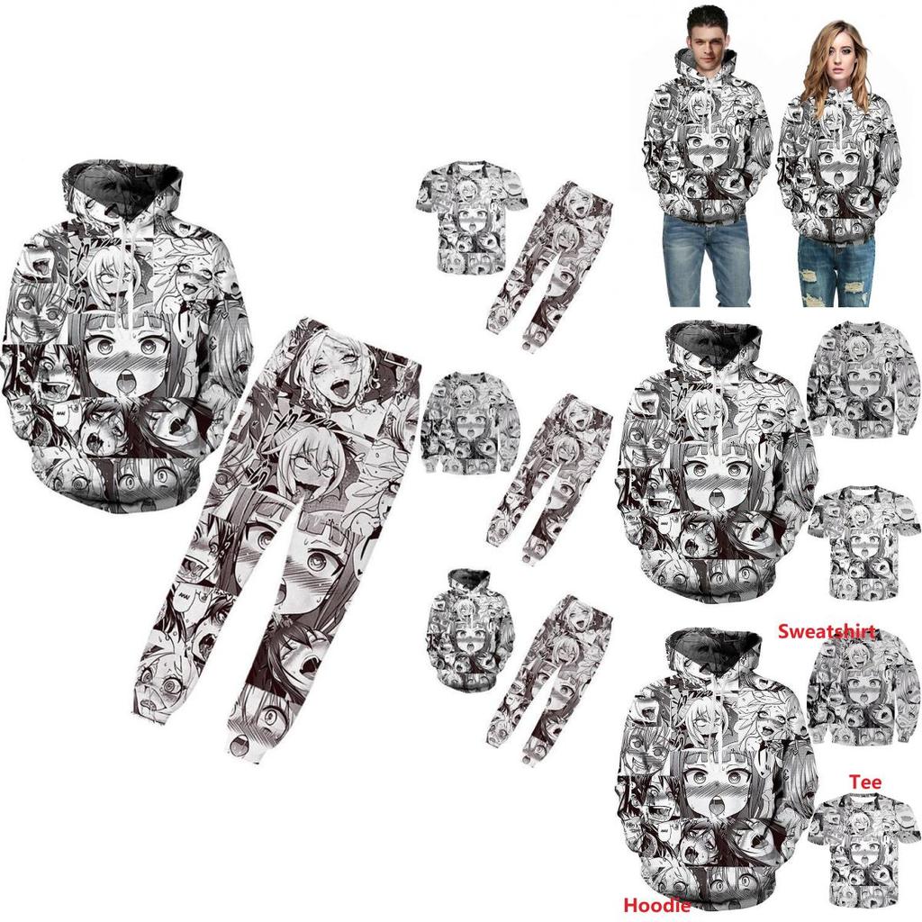 Ahegao Anime Face Hoodie And Pants Creative 3d Printed Jogger Suit For Men And Women