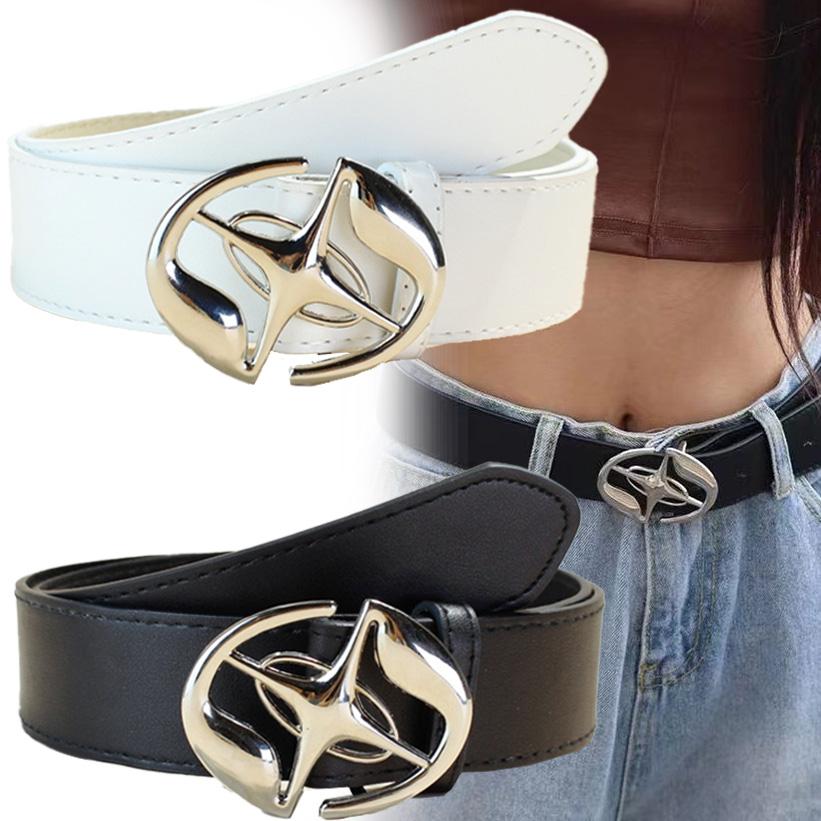 Punk Moon Star Buckle Belt Design Cross Metal Vintage Gothic Men Women Y2k Belt Pu Leather Waistband Jeans Pants Decorative Belt