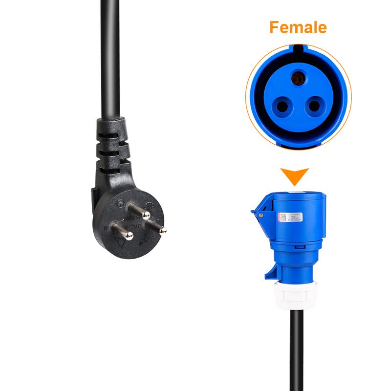 IPENGEN EV Charger Israel Plug To CEE Blue Power Female Plug 3 Pins Socket Adapter Connect with 32A 1Phase 7KW Portable Charger