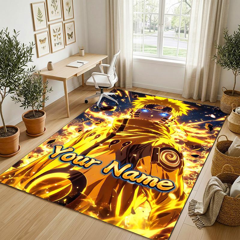 Personalized Crystal Velvet Carpet,Naruto Custom Printed Name, Plush Area Rug For Home Indoor Decor