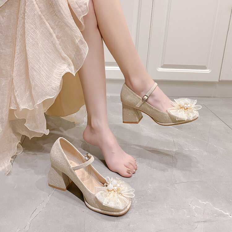 Beautiful temperament with skirt bridesmaids single shoes women 2025 spring and summer new fairy gentle Mary Jane high heels women