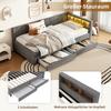 Sofa Bed Daybed 90x200cm, 2 Drawers, 16-color LED, USB+Type-C, Storage Compartment, Slatted Frame, Linen, Grey (without Mattress)