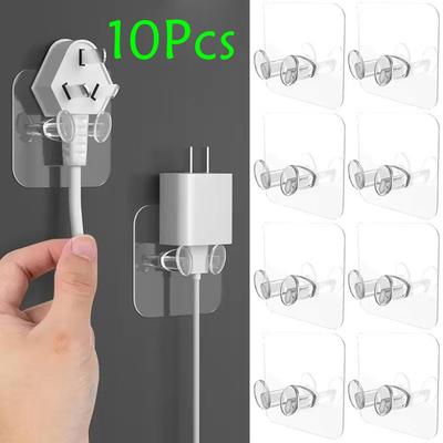 10 Stück Wandmontage Steckdosenhalter Aufhänger Multifunktions Transparent Wandaufbewahrungshaken für Home Office Küche Rack