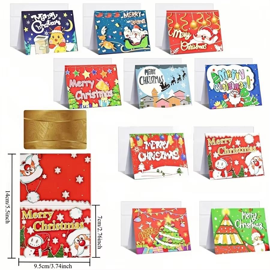 10/80/100Pcs Merry Christmas Card Xmas Birthday Party Gift Card Cute Cartoon Half-Folded Card Blessing Message Card