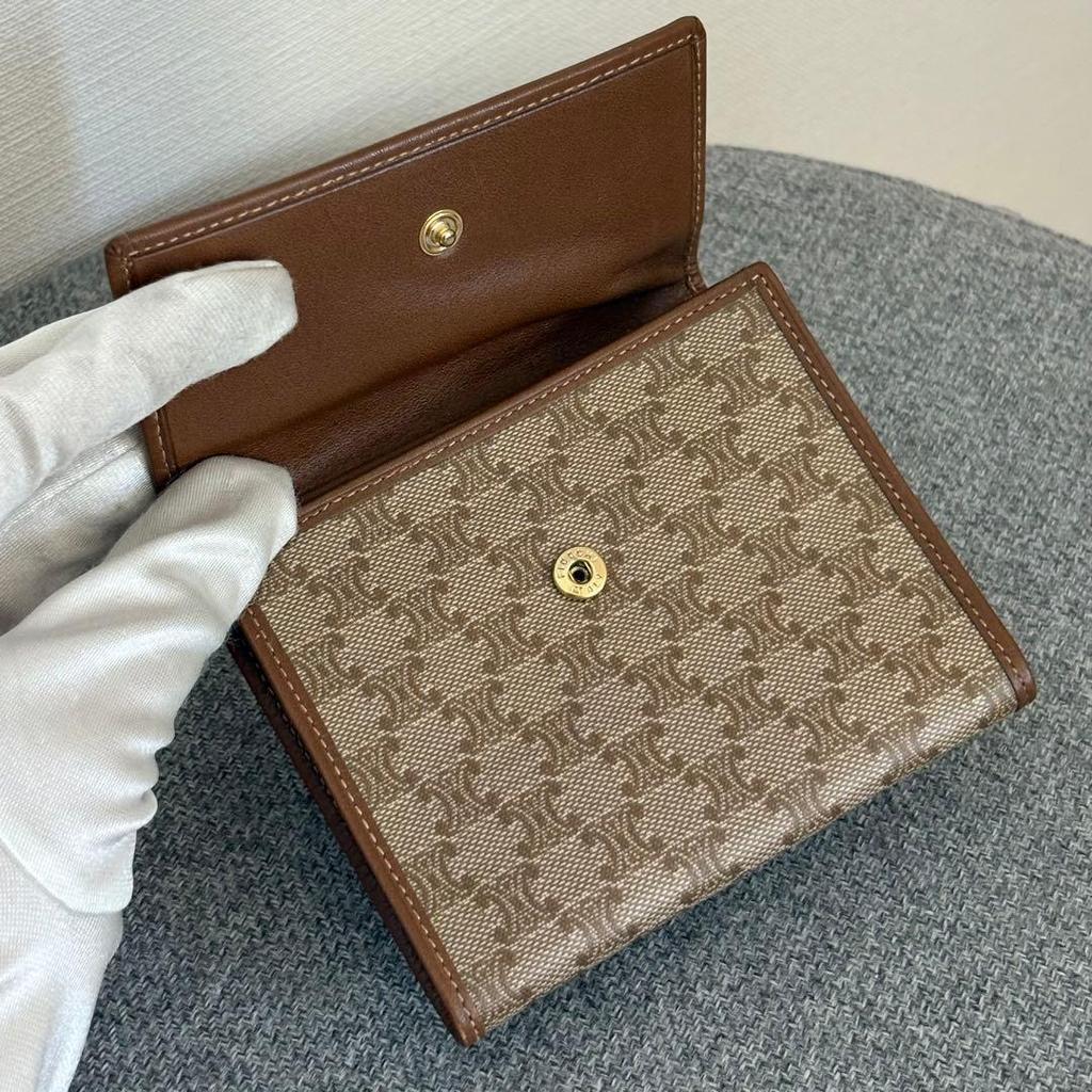 Used Celine Macadam PVC X Leather Beige Trifold Wallet Cw488