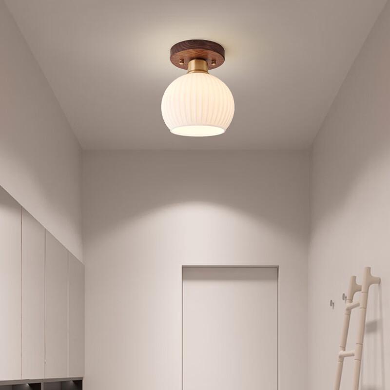 Mengpao Light Luxury Walnut Brass Chinese Corridor Ceiling Light