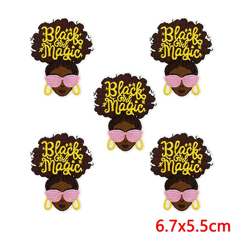 10pcs /Lots Fashion Black Girl Magic Mbroidered Patches Cartoon Letter Slogan Patch Iron On Patches For Clothing Jackets Diy 