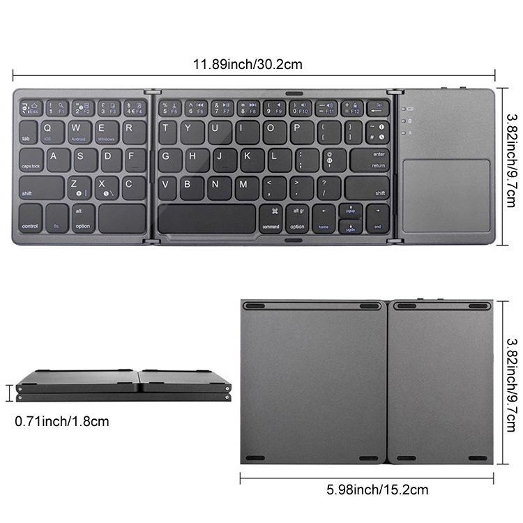 B033 Foldable Bluetooth Keyboard with Touchpad for Phones, Tablets, Laptops