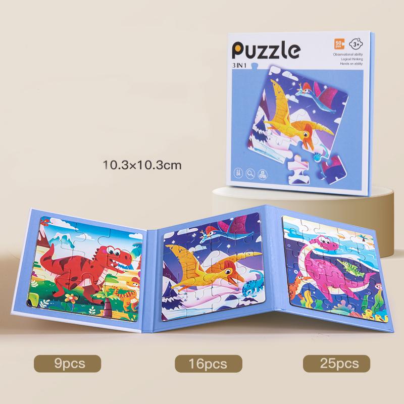 New 3 in 1 Wooden Puzzle Cartoon Animal Montessori Toy for Children Early Education Logical Thinking Training Puzzle Game
