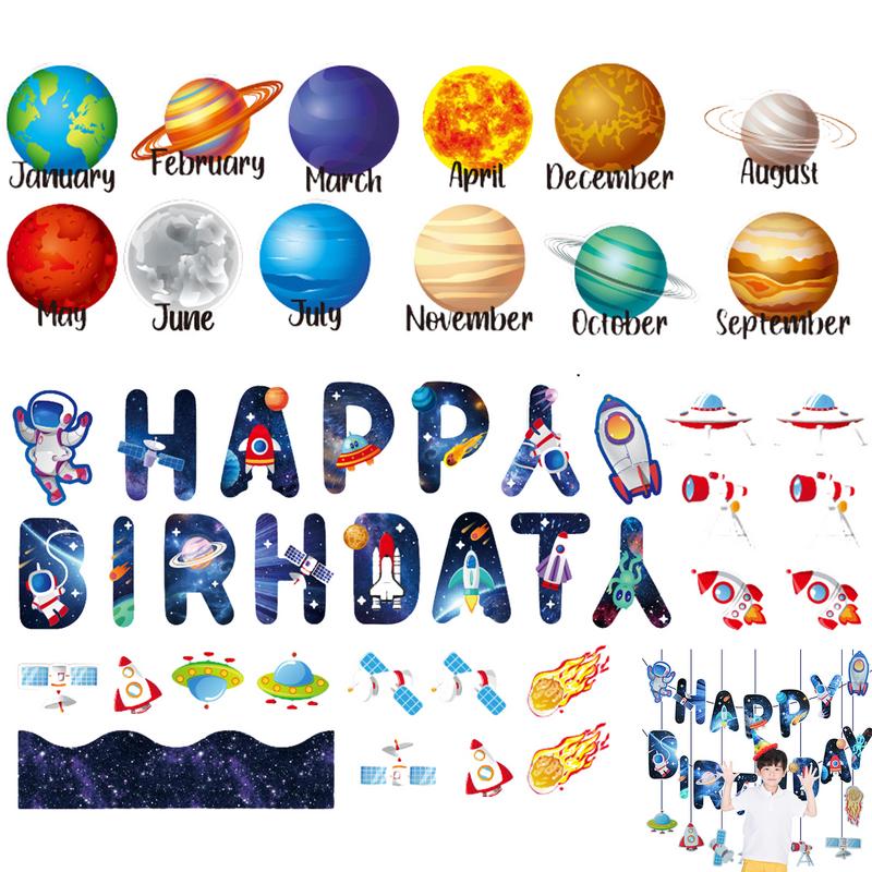 

Solar System Birthday Bulletin Board Sets 63Pcs Space Birthday Classroom Bulletin Board Paper Cutouts With Glue Point Outer As Show