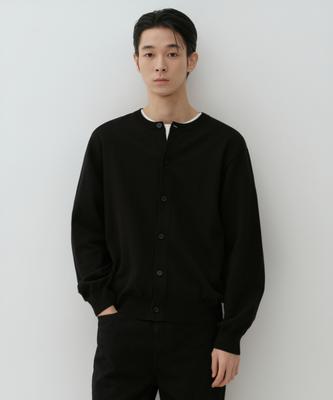 Washable Supima Cotton Round Neck Cardigan [Black]