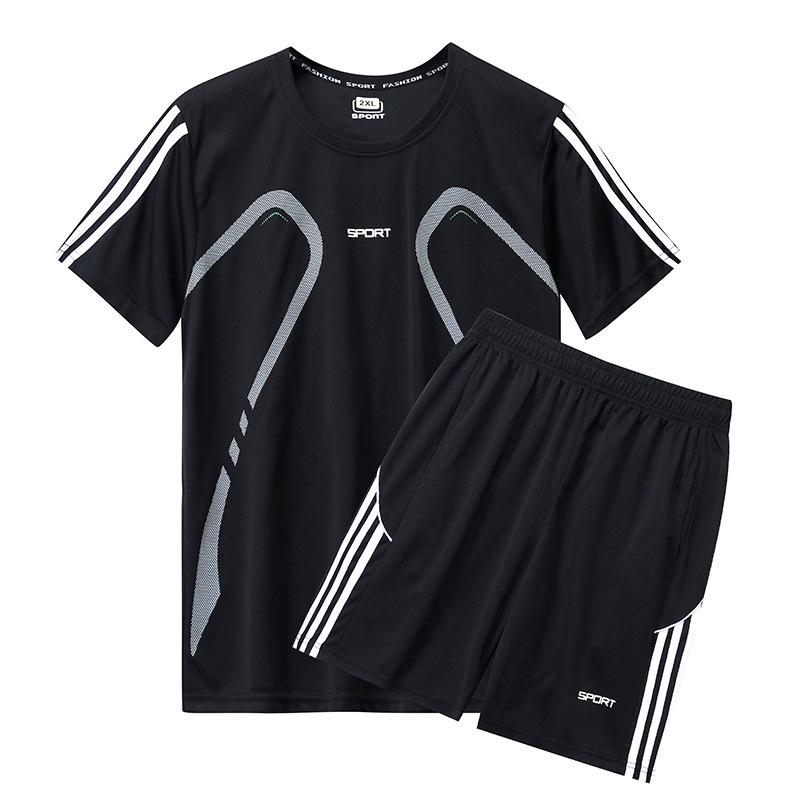 Sports Set Men's Running and Fitness Clothing Equipment Short Sleeved Summer Round Neck Quick Drying Clothes Basketball Training Set Two-piece Set
