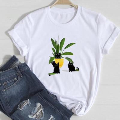 (Dimensione asiatica)gatto Animale Domestico Divertente Carino Maglietta Top Moda T-shirt Casual Abbigliamento Donna Stampa Signora Manica Corta Grafica
