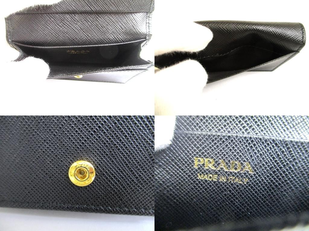 Authentisches PRADA Schwarzes Saffiano Leder Kartenetui Kartenhalter #b063 Geöffnete Schachtel