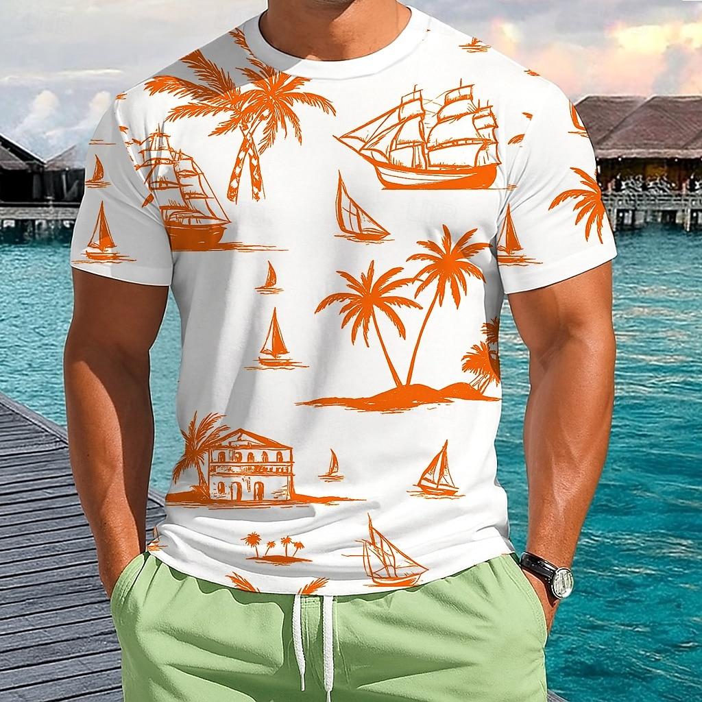 

Men s Tropical T Shirt Short Sleeve T shirt 3D Print Crew Neck Shirt Vacation XL
