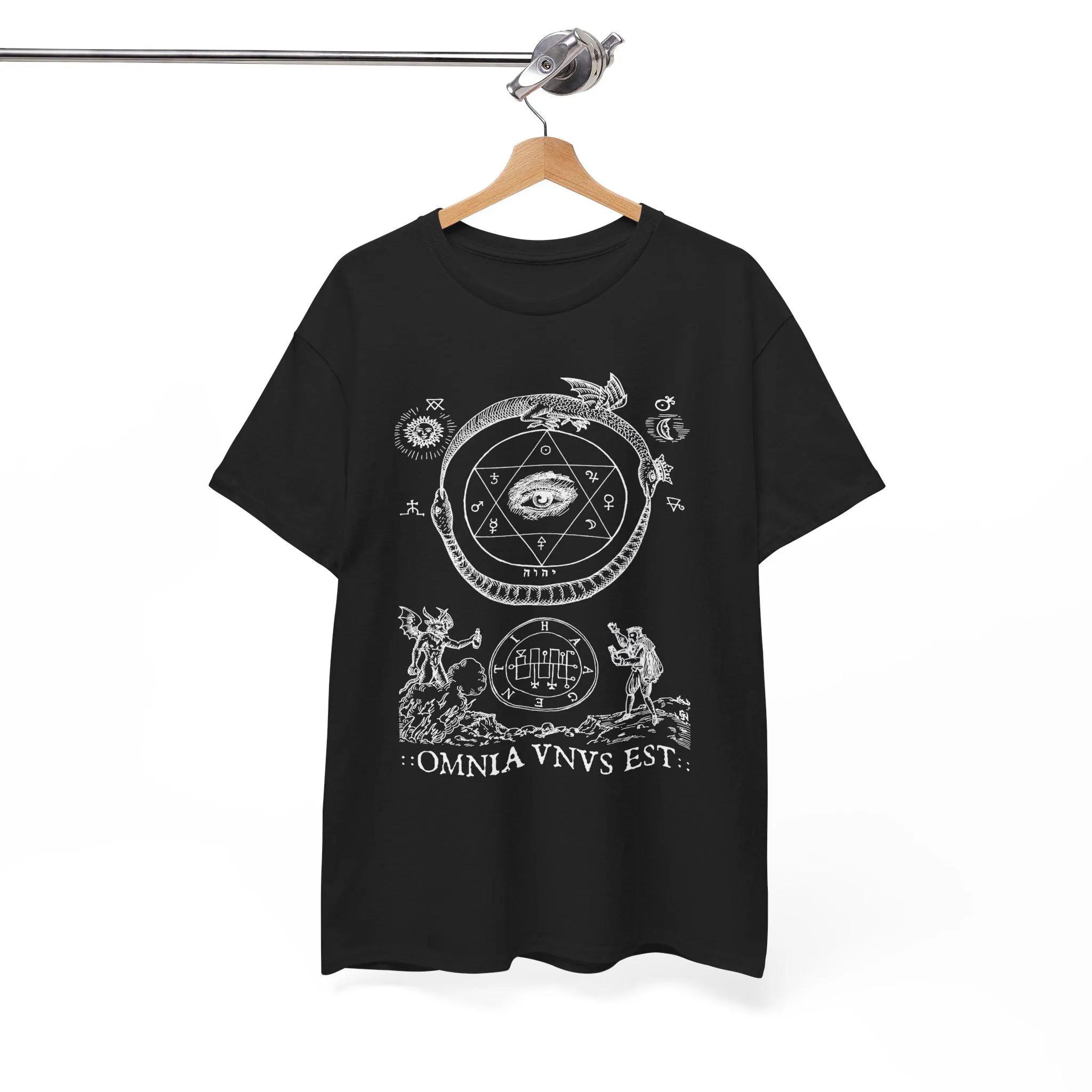 

Omnia Unus Est Shirt, Alchemy, Occult, Ouroboros, Esoteric Graphic T Shirts Retro Streetwear Neck Short-sleeved Men s T-shirt 4XL