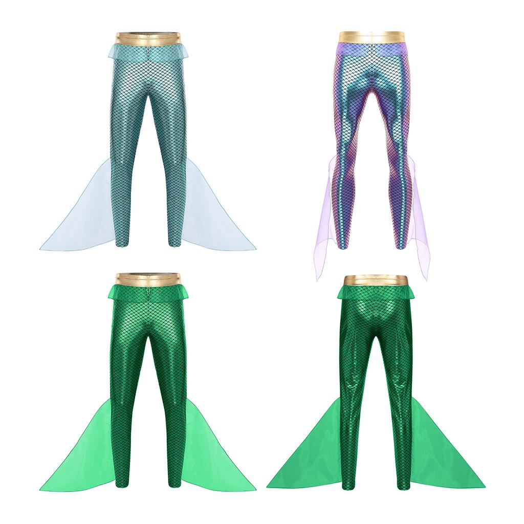 Men's Fishscale Print Leggings - Shiny Mermaid Pants with Elastic Waist for Halloween & Sea King Cosplay