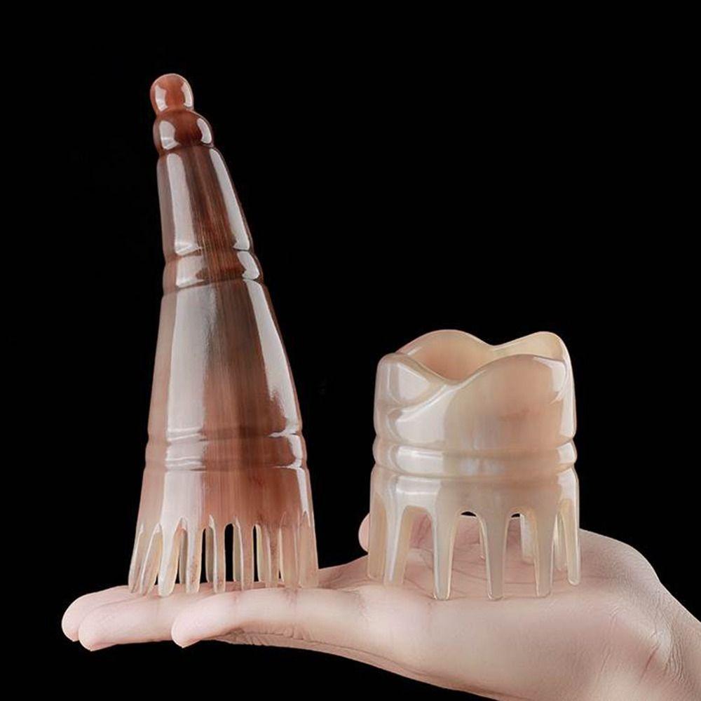 Meridian Scrapping Wide Tooth Scalp Massager Brush Gua Sha Buffalo Horn Meridian Comb  Men