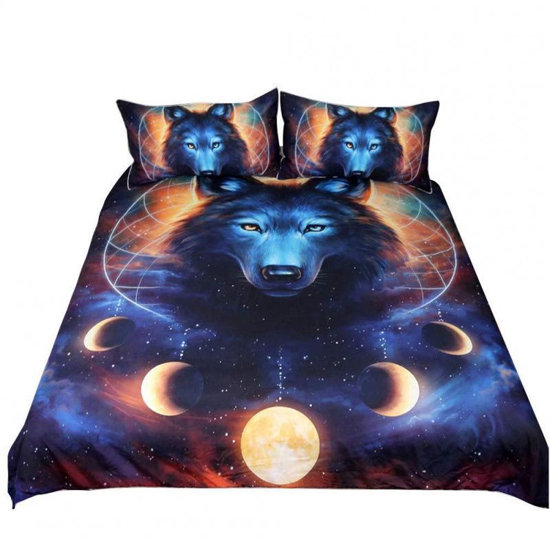 3D Three-Piece Animal Print Wolf Series Quilt Cover Digital Printing