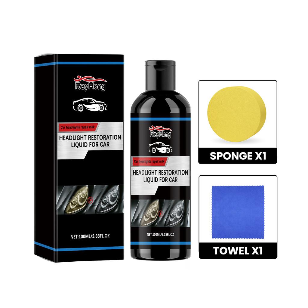 Rayhong Automotive Headlight Restoration Liquid For Scratched And Yellowed Lenses With Cleaning Sponge And Towel