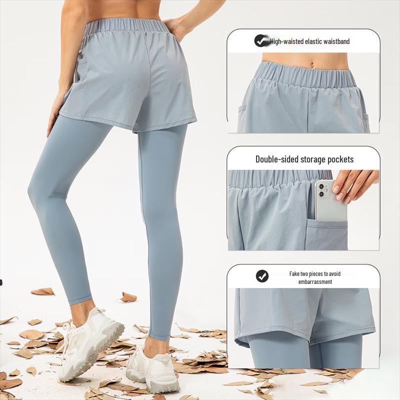 Women's Faux Two-Piece High-Waist Yoga & Fitness Leggings