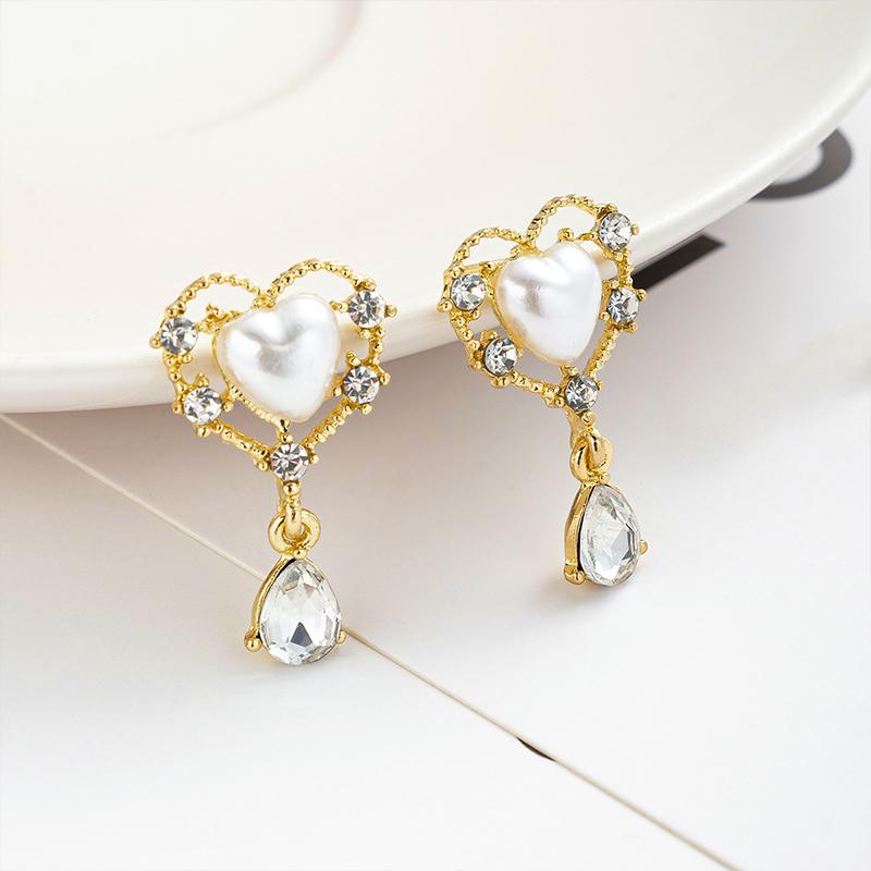1 Pair Pearl Drop Earrings Trendy Shiny Rhinestone Gold Color Tassel Dangle Earrings For Women Party Jewelry Accessories Gift