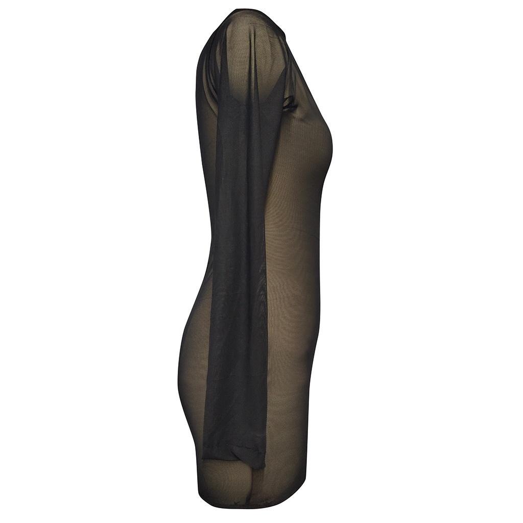 Fashion Ladies Sexy See Through Bodysuit Dress Womens Long Sleeve Dress Casual Clubwear Sexy Party Night Club Mini Dress Plus Size