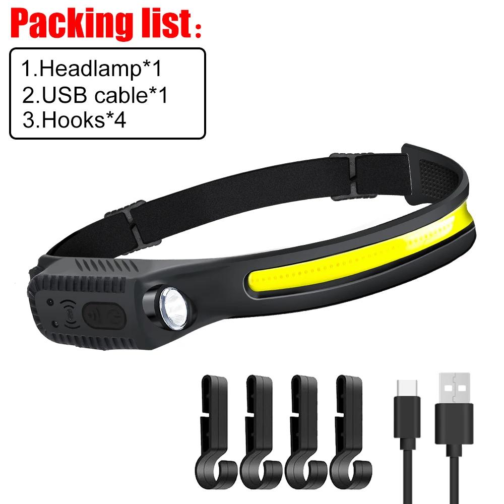 Wave Your Hand Sense COB Headlights Outdoor Cycling Lights USB Charging Night Running Lights Strong Light Silicone Headlights