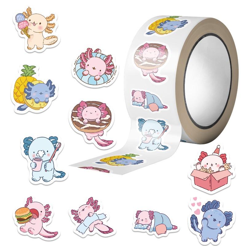 500 Pieces Per Roll - Cute Daily Life Decoration DIY Mobile Phone Case for Cartoon Hexagonal Dragons. PVC Salamander Roll Sticker.