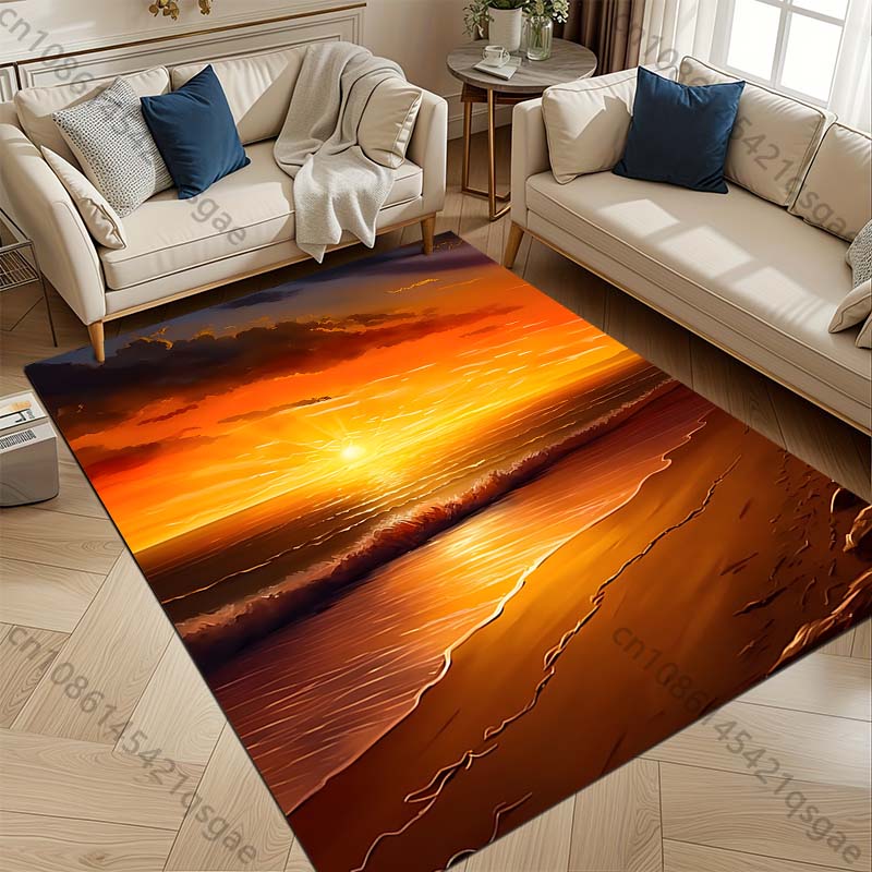 1PC Sunset beach picturesque scene Print Carpet Rug for Living Room Bedroom Sofa Doormat Home Decor Non-slip Floor Mat