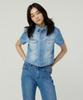 MAGOODGAN Femerald 2803 Fadewash Medium Indigo Crop Short Sleeve Shirt