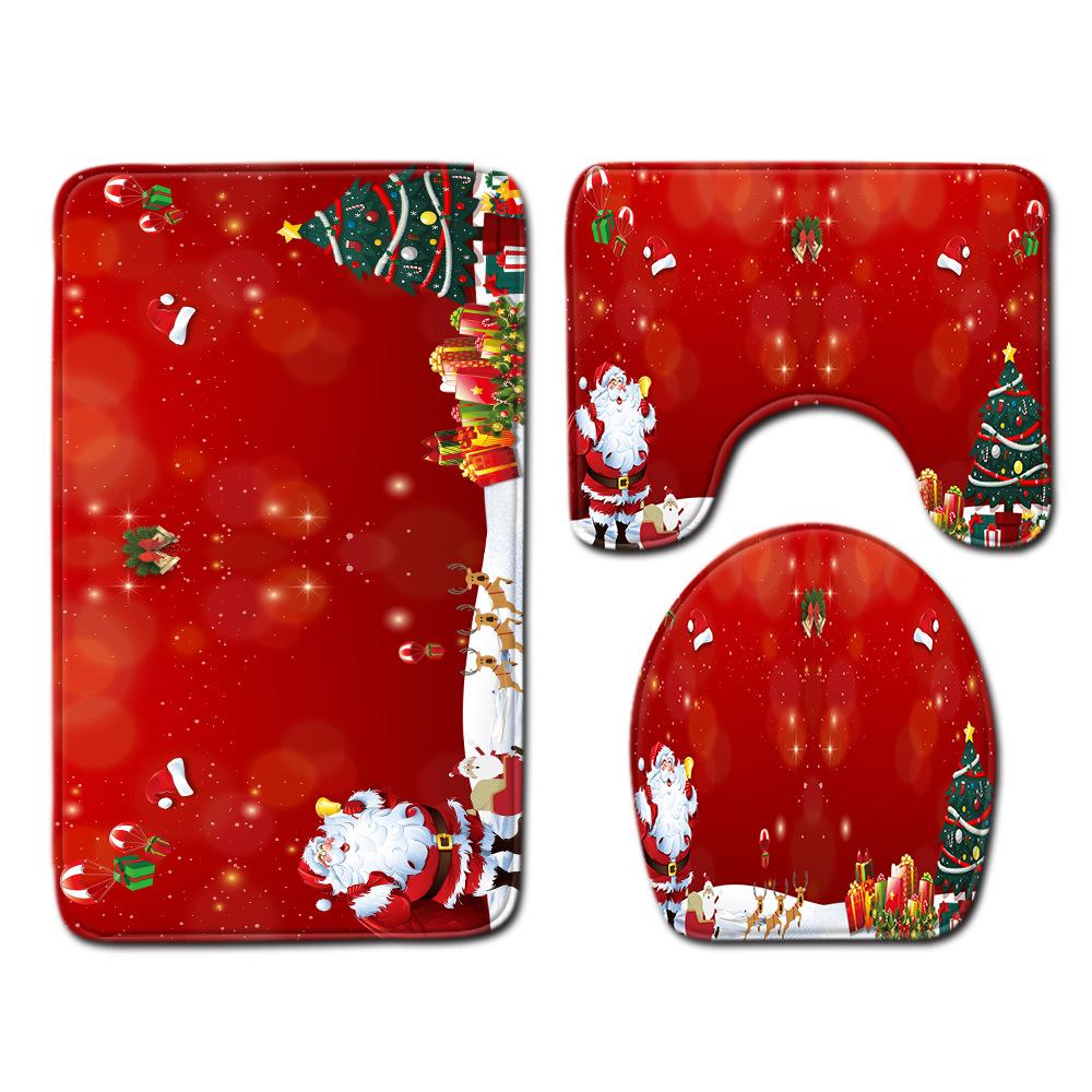 Christmas Bathroom Floor Mat Toilet Three-Piece Set