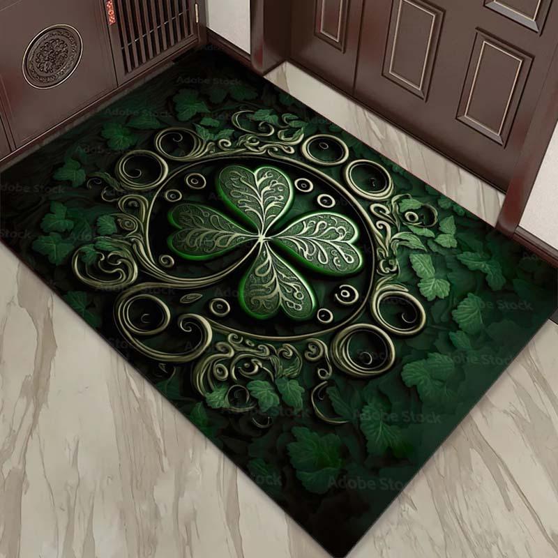 Elegante Tappeto Trifoglio per Soggiorno - Design con Nodi Celtici e Foglie Verdi, Ideale per Eredità Irlandese e St. Decorazioni per il giorno di San Patrizio