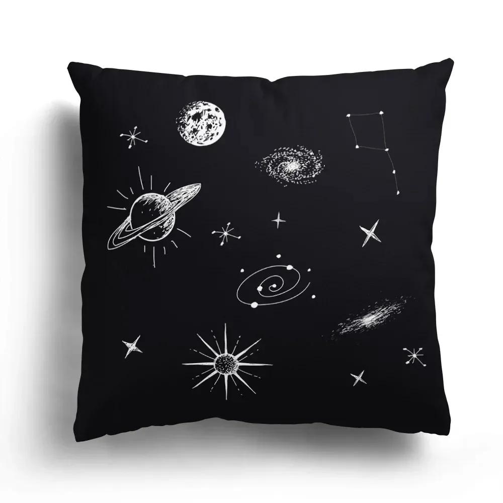 Fashion Black and White Sky Cartoon Astronaut Home Sofa Cushion Cover Cartoon Pattern Room Bedroom Pillowcase Decoration