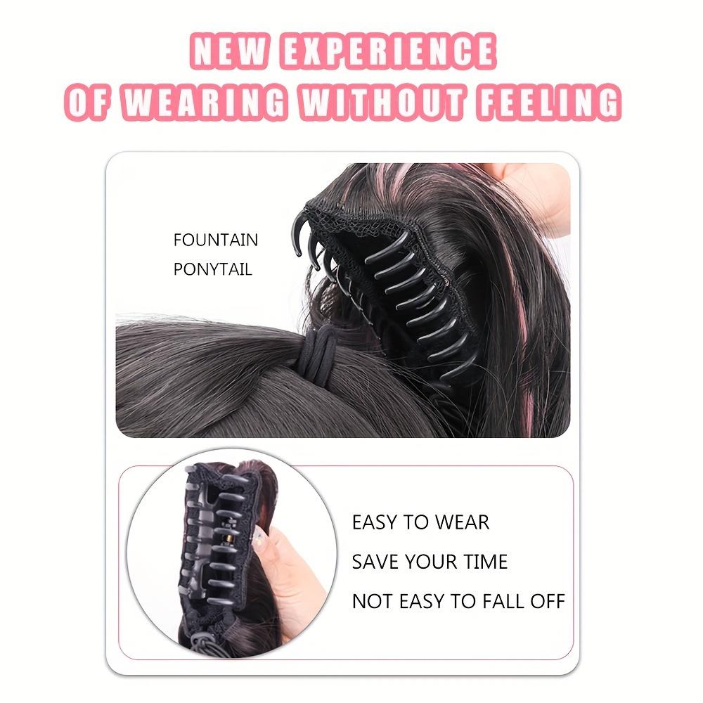 Elegant Highlights Color Synthetic Fiber Ponytail Claw Clip In Hair Extensions For Women 14 Inch Wavy Fountain Ponytail