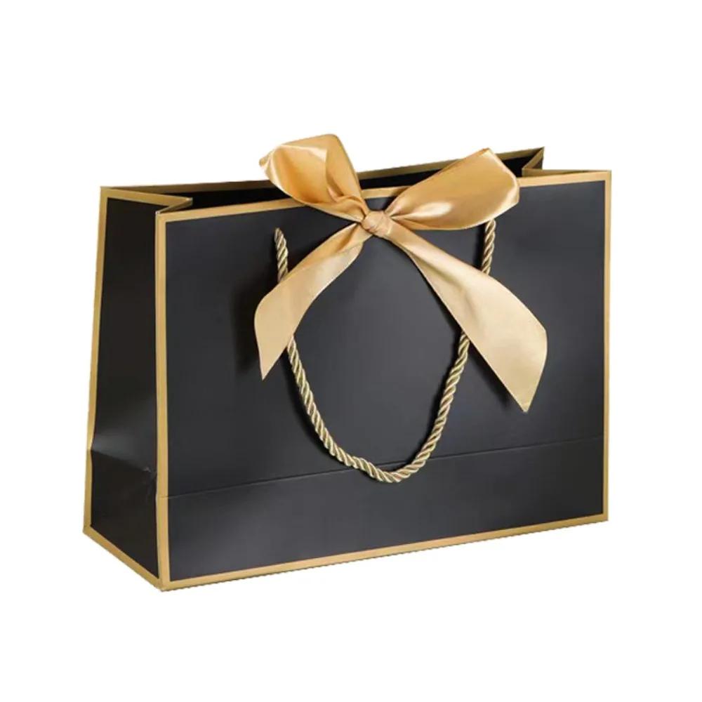 10Pcs Bow Ribbon Gift Paper Bag Portable Reusable Present Wrap Bag Convenient Multi Color Wedding Gift Bag