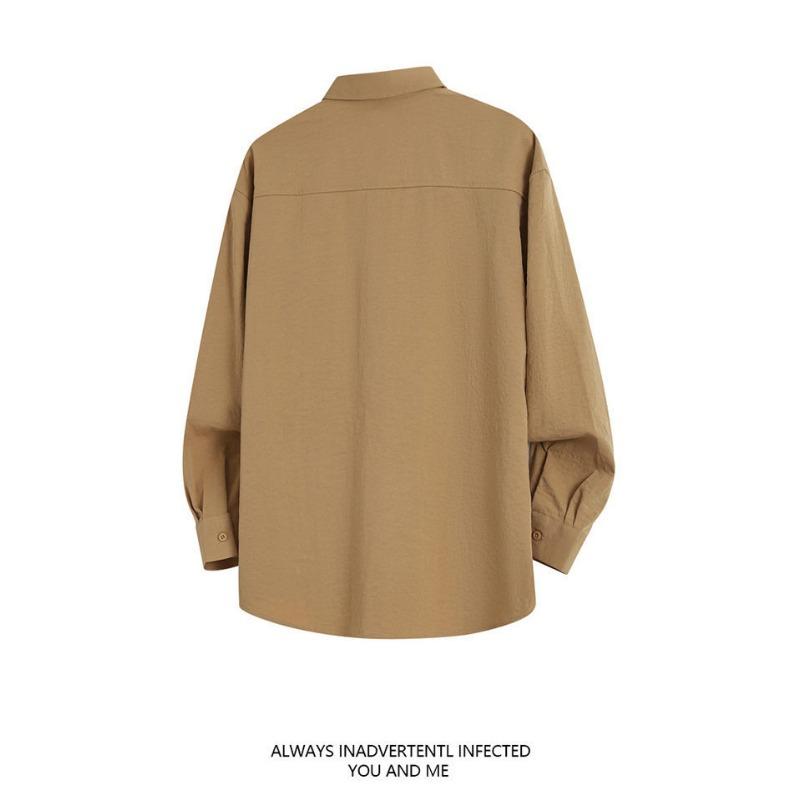 Men Solid Color Loose Casual Long Sleeve Button Up Shirt Outerwear