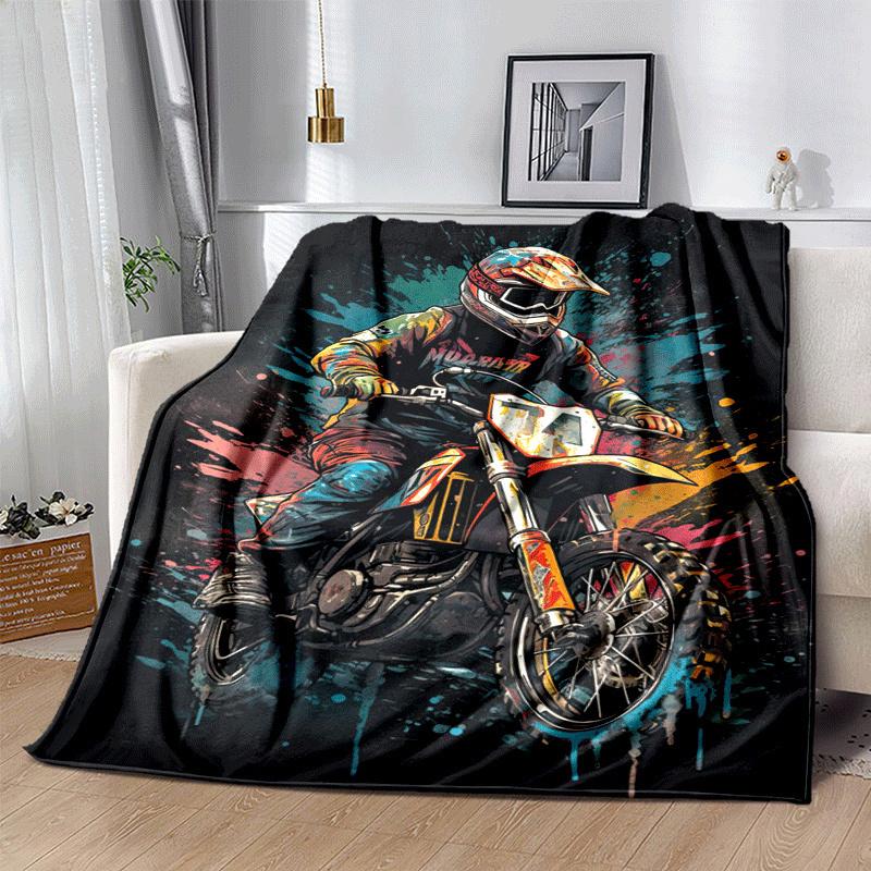1pc Motorcycle Printing Lightweight Flannel Blanket, Comfortable and Warm Blanket, for Camping Sofa Bed and Couch Office, Suitable for Gift B