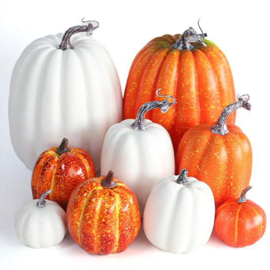 7Pcs Artificial Pumpkin Fall Decoration Thanksgiving Halloween Harvest Festival Foam Faux Pumpkin Ornament Assorted Size Fake Vegetable Party Decor