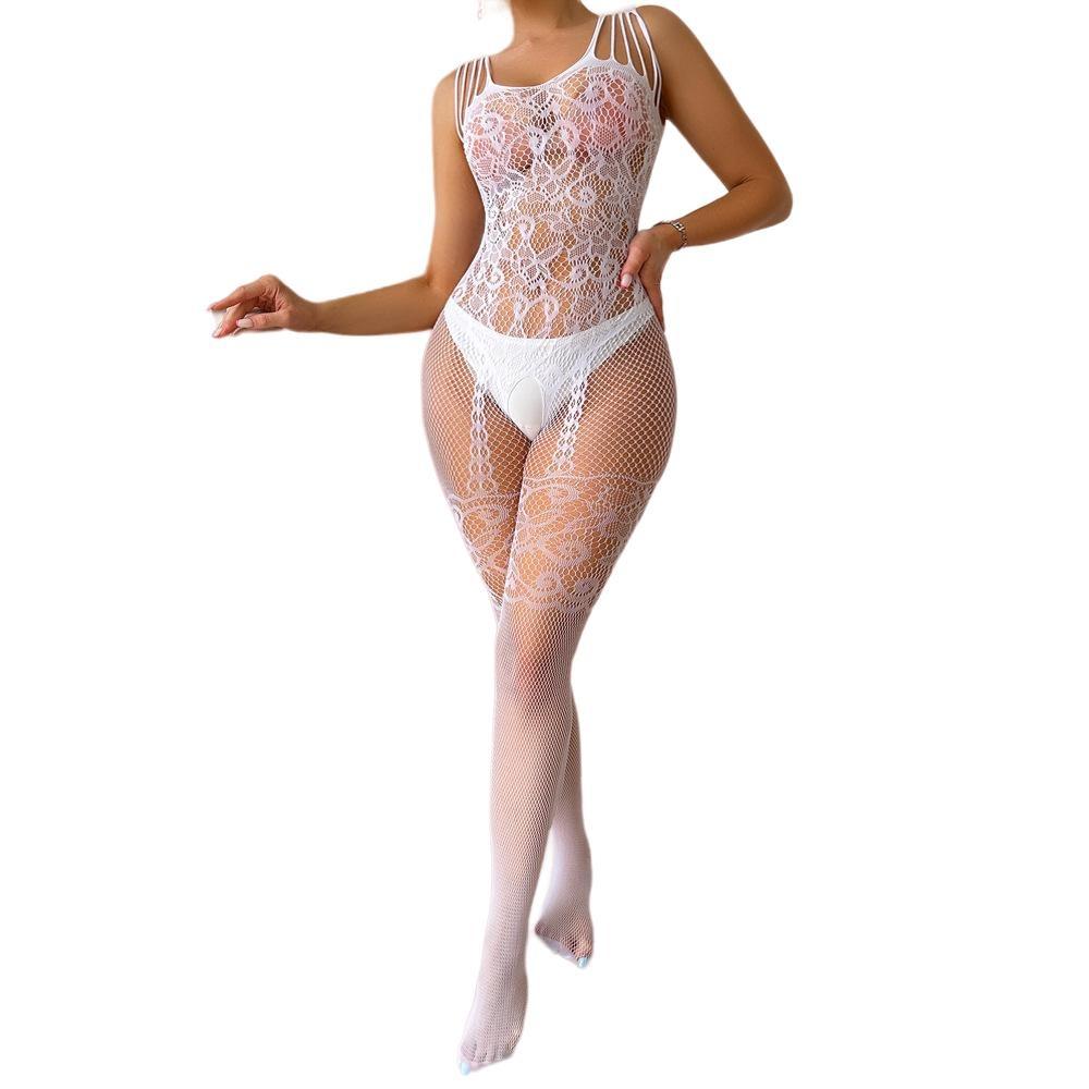 Oversize ženy Sexy síťované jednodílné body punčochové kalhoty Krajkové body Spodní prádlo Velká velikost