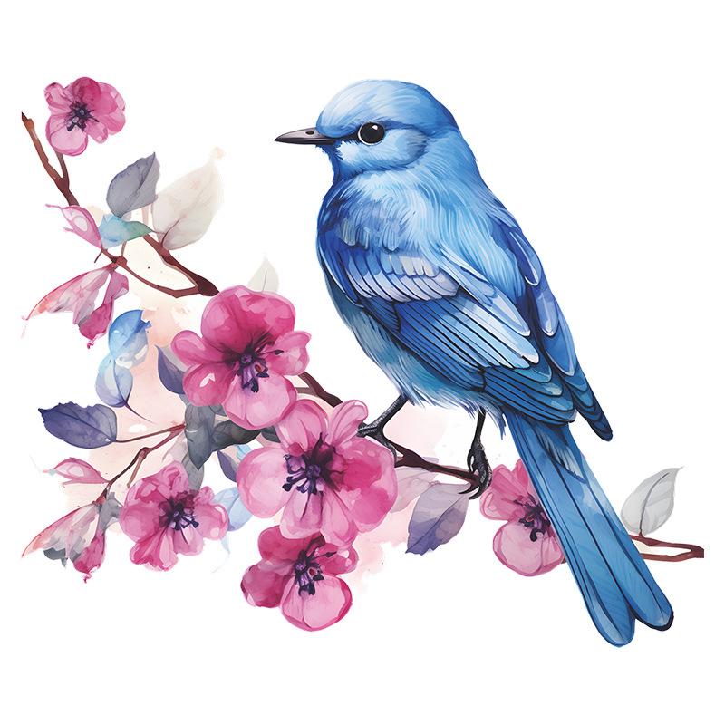 Cartoon Twig Blue Bird Glass Cabinet Window Door Pasted Home Beautification Decorative Wall Stickers