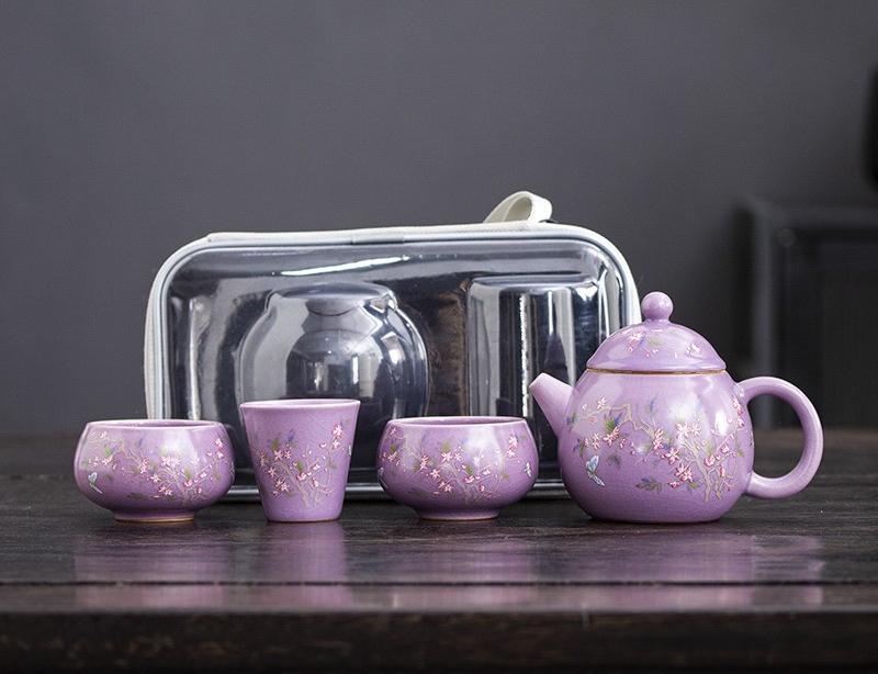 Purple Porcelain Ru Kiln New Model Brewing Household Small Tea Table Complete Set Light Luxury High-end