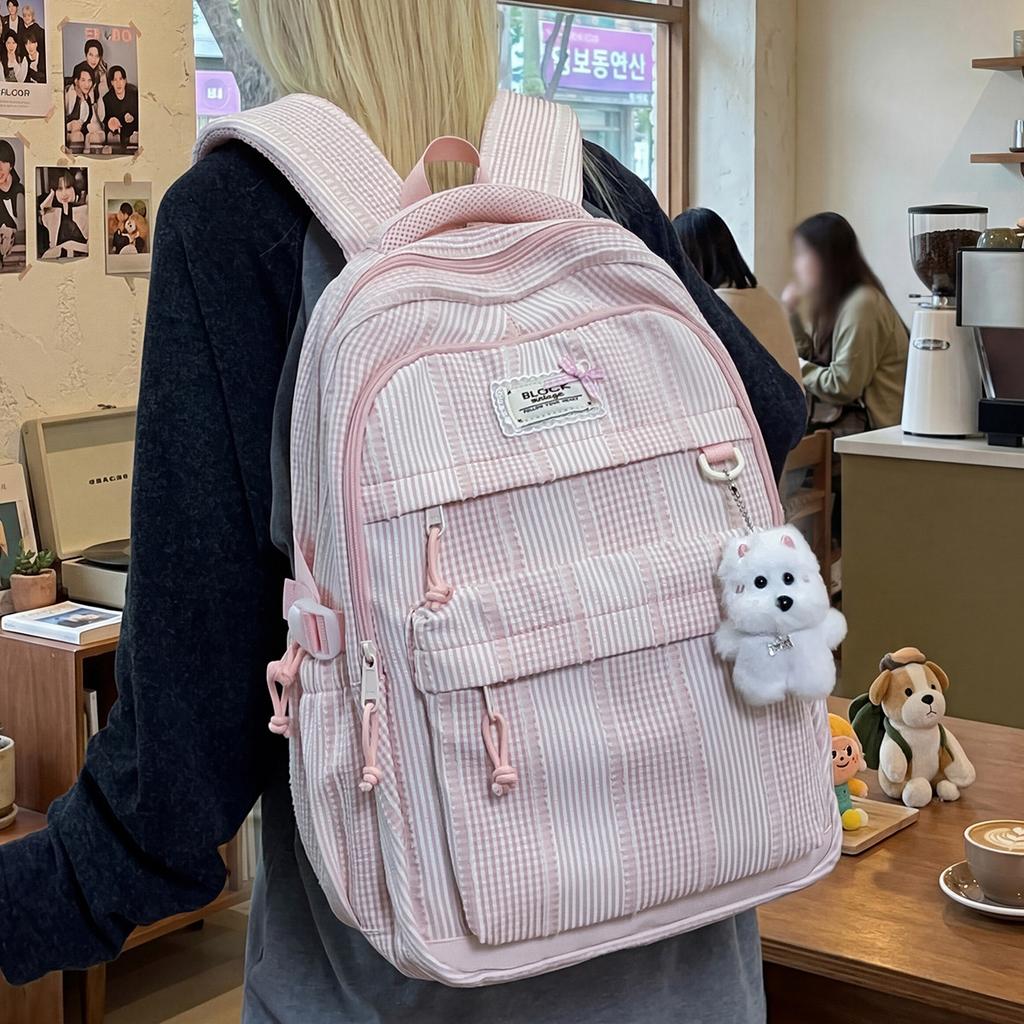 Schoolbag Japanese Ins Striped Backpack 1011 Spring New Campus High Value Student School Bag Women's Simple Lightweight Backpack
