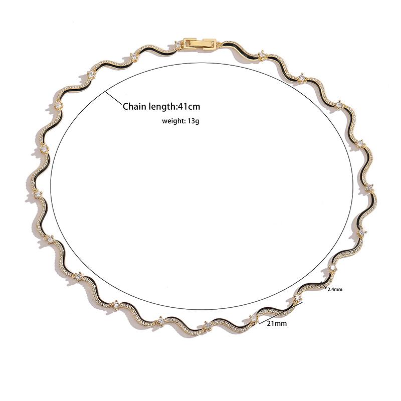 HECHENG,Fashion Enamel Chains Necklace Bracelet Zircon Sets Brass Chain Wave Multicolor Women Wholesale Wedding Gifts