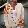 3D Digital Print Faux Wool Cardigan Knit Jacket for Women