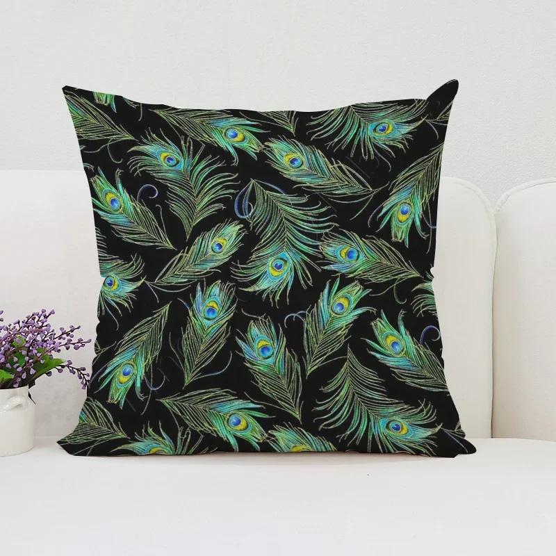 Peacock Feathers Cushion Cover 50X50Cm Decorative Pillowcase Decor 40X40 45X45 Cushions Covers For Bed Pillows Pilow Cases Sofa
