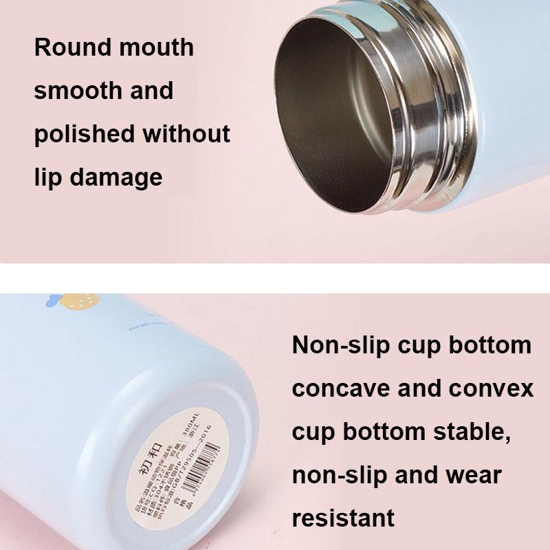 380ml Cute Cartoon Thermos Cup Stainless Steel Bouncing Cover Straw Mini Vacuum Flask Outdoor Water Bottle
